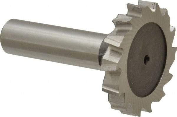 Keo - 1-1/2" Diam x 1/4" Face Width, High Speed Steel, 14 Teeth, Shank Connection Woodruff Keyseat Cutter - Uncoated, 2-1/4" OAL x 1/2" Shank, Staggered Teeth, ANSI 812, Old Standard 24 - A1 Tooling