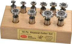 Keo - 1/2 to 1" Cutting Diam, Staggered Tooth Configuration, Woodruff and Keyseat Cutter Set - 204 to 808 ANSI, High Speed Steel, 10 Pieces - A1 Tooling