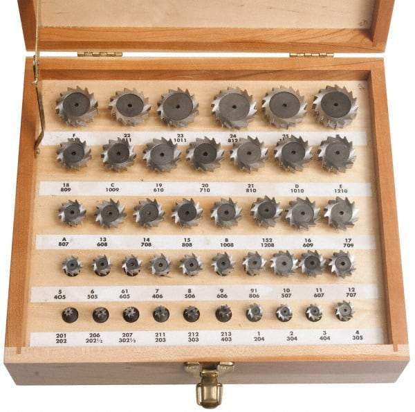 Keo - 1/4 to 1-1/2" Cutting Diam, Staggered Tooth Configuration, Woodruff and Keyseat Cutter Set - 202 to 1212 ANSI, High Speed Steel, 41 Pieces - A1 Tooling