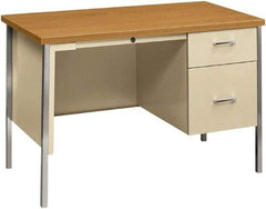 Hon - Woodgrain Laminate/Metal Right Pedestal Desk with Center Drawer - 45" Wide x 24" Deep x 29" High, Harvest/Putty - A1 Tooling