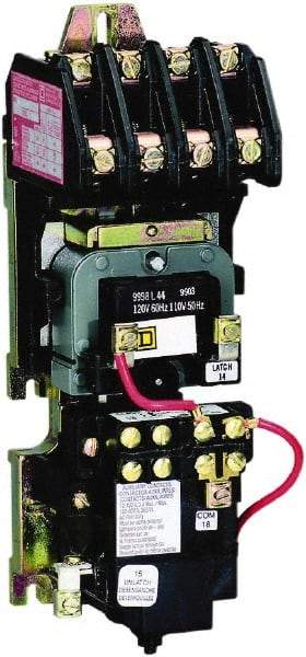 Square D - No Enclosure, 4 Pole, Mechanically Held Lighting Contactor - 20 A (Tungsten), 30 A (Fluorescent), 110 VAC at 50 Hz, 120 VAC at 60 Hz, 4NO Contact Configuration - A1 Tooling