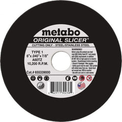 Metabo - 6" 60 Grit Aluminum Oxide Cutoff Wheel - 0.04" Thick, 7/8" Arbor, 10,200 Max RPM, Use with Angle Grinders - A1 Tooling