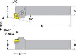 Dorian Tool - MCRN, Left Hand Cut, 15° Lead Angle, 3/4" Shank Height x 3/4" Shank Width, Negative Rake Indexable Turning Toolholder - 4-1/2" OAL, CN..43. Insert Compatibility, Series Multi-Option - A1 Tooling