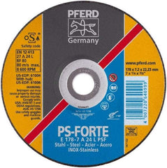 PFERD - 24 Grit, 4-1/2" Wheel Diam, Type 27 Depressed Center Wheel - Aluminum Oxide, 1,300 Max RPM - A1 Tooling