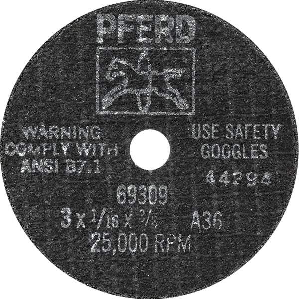 PFERD - 3" Aluminum Oxide Cutoff Wheel - 0.045" Thick, 3/8" Arbor, Use with Die Grinders - A1 Tooling