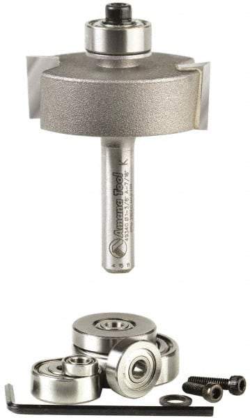 Amana Tool - 1-3/8" Cut Diam, 1/2" Length of Cut, 2 Flute Profiling Edge Profile Router Bit - Carbide-Tipped, 1/4" Shank Diam, 2" OAL, Uncoated - A1 Tooling