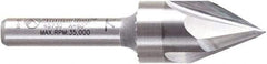 Amana Tool - 9/16" Cut Diam, 1/2" Length of Cut, 3 Flute V-Groove Edge Profile Router Bit - Solid Carbide, 1/4" Shank Diam, 2-1/4" OAL, Uncoated - A1 Tooling