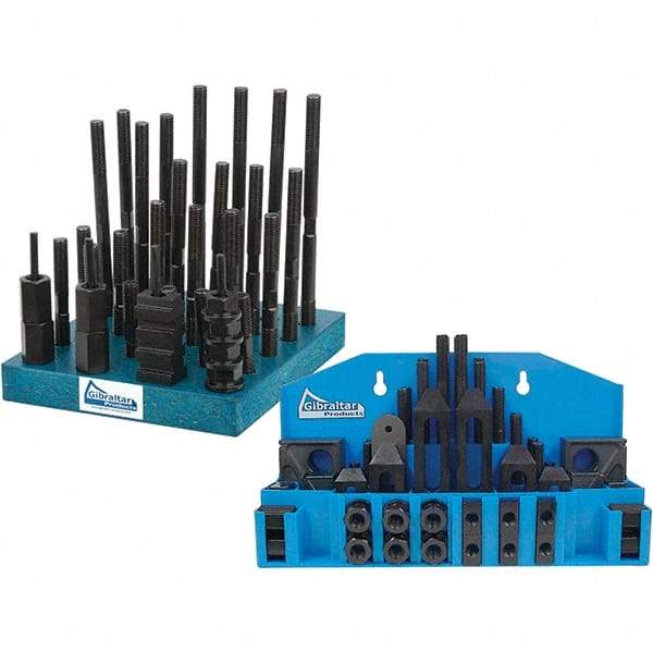 Gibraltar - 52 Piece Fixturing Step Block & Clamp Set with 1" Step Block, 11/16" T-Slot, 5/8-11 Stud Thread - 1-1/8" Nut Width, 4, 5, 3, 6, 7 & 8" Stud Lengths - A1 Tooling