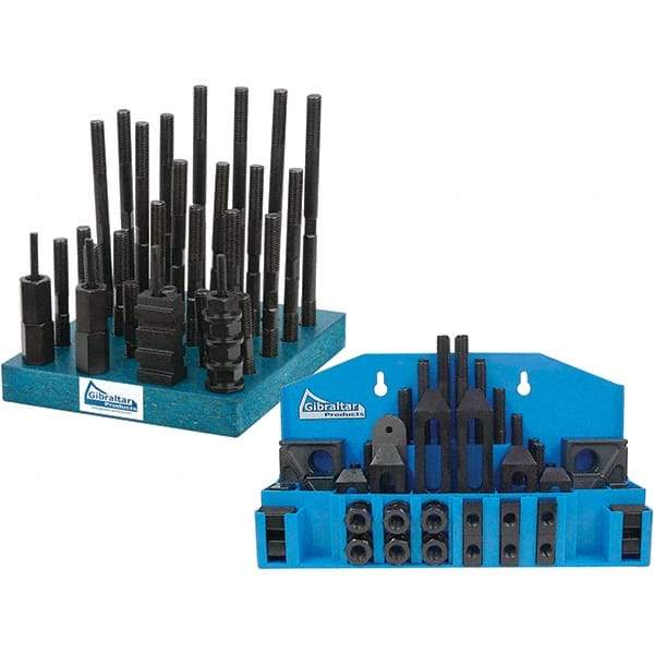 Gibraltar - 52 Piece Fixturing Step Block & Clamp Set with 1" Step Block, 11/16" T-Slot, 1/2-13 Stud Thread - 1-1/8" Nut Width, 4, 5, 3, 6, 7 & 8" Stud Lengths - A1 Tooling