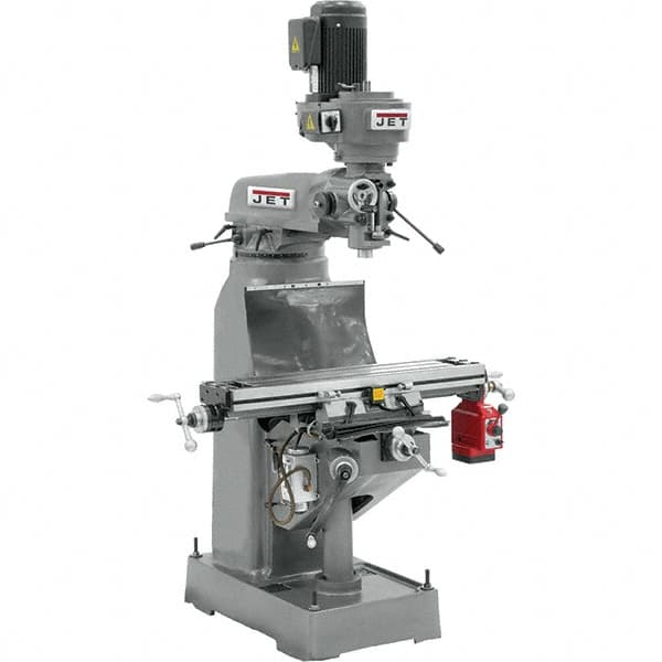 Jet - 9" Table Width x 42" Table Length, Step Pulley Control, 3 Phase Knee Milling Machine - R8 Spindle Taper, 2 hp - A1 Tooling