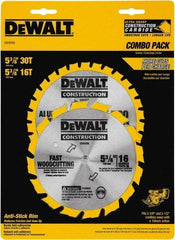 DeWALT - 5-3/8" Diam, 0.3937" Arbor Hole Diam, 16 & 30 Tooth Wet & Dry Cut Saw Blade - Tungsten Carbide-Tipped, Fast Cutting Action, Diamond Arbor - A1 Tooling