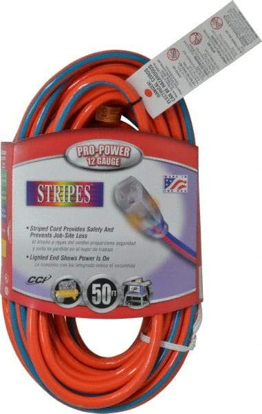 Southwire - 50', 12/3 Gauge/Conductors, Orange/Blue Outdoor Extension Cord - 1 Receptacle, 15 Amps, 125 VAC, UL SJTW, NEMA 5-15P, 5-15R - A1 Tooling