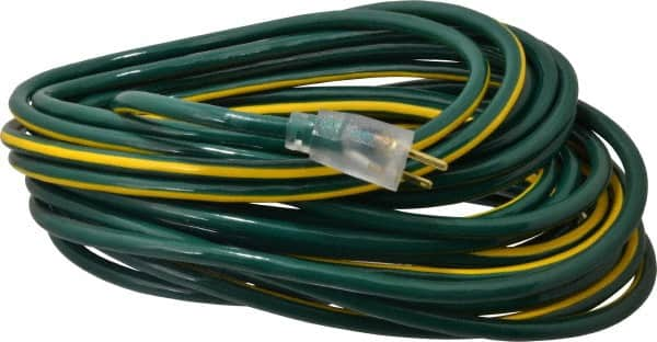 Southwire - 50', 12/3 Gauge/Conductors, Green/Yellow Outdoor Extension Cord - 1 Receptacle, 15 Amps, 125 VAC, UL SJTW, NEMA 5-15P, 5-15R - A1 Tooling