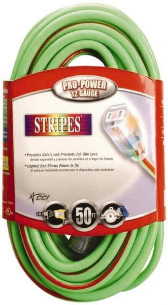 Southwire - 50', 12/3 Gauge/Conductors, Green/Red Outdoor Extension Cord - 1 Receptacle, 15 Amps, 125 VAC, UL SJTW, NEMA 5-15P, 5-15R - A1 Tooling