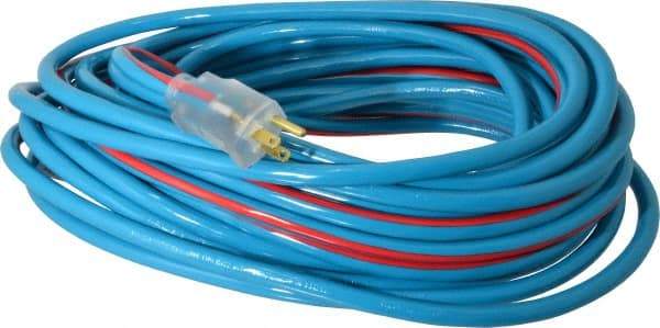 Southwire - 50', 12/3 Gauge/Conductors, Blue/Red Outdoor Extension Cord - 1 Receptacle, 15 Amps, 125 VAC, UL SJTW, NEMA 5-15P, 5-15R - A1 Tooling