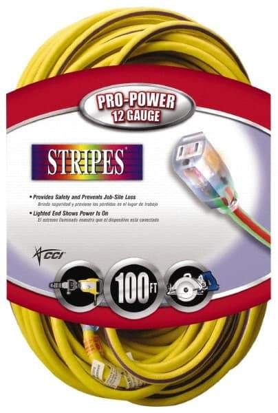 Southwire - 100', 12/3 Gauge/Conductors, Yellow/Purple Outdoor Extension Cord - 1 Receptacle, 15 Amps, 125 VAC, UL SJTW, NEMA 5-15P, 5-15R - A1 Tooling