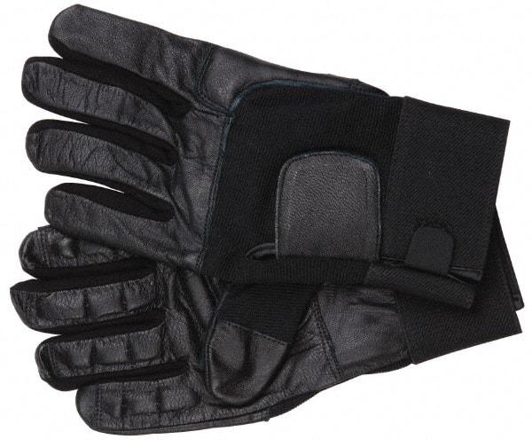 Ability One - Size M (8) Leather/Spandex/Gel Padded Anti-Vibration/Impact Protection Work Gloves - For Mechanic's & Lifting, Uncoated, Hook & Loop Cuff, Full Fingered, Black, Paired - A1 Tooling