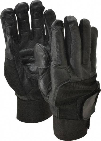 Ability One - Size XL (10) Leather/Spandex/Gel Padded Anti-Vibration/Impact Protection Work Gloves - For Mechanic's & Lifting, Uncoated, Hook & Loop Cuff, Full Fingered, Black, Paired - A1 Tooling