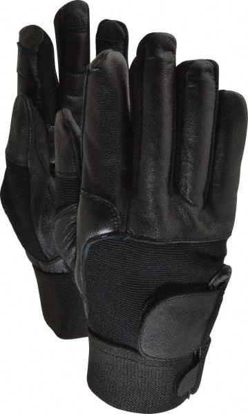 Ability One - Size L (9) Leather/Spandex/Gel Padded Anti-Vibration/Impact Protection Work Gloves - For Mechanic's & Lifting, Uncoated, Hook & Loop Cuff, Full Fingered, Black, Paired - A1 Tooling