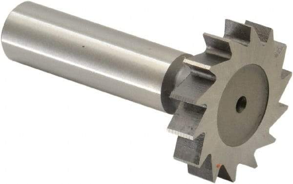 Made in USA - 1-1/4" Diam x 1/4" Face Width, High Speed Steel, 14 Teeth, Shank Connection Woodruff Keyseat Cutter - Uncoated, 2-1/4" OAL x 1/2" Shank, Straight Teeth, ANSI 810, Old Standard 21 - A1 Tooling