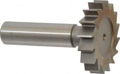 Made in USA - 1-1/2" Diam x 5/16" Face Width, High Speed Steel, 16 Teeth, Shank Connection Woodruff Keyseat Cutter - Uncoated, 2-5/16" OAL x 1/2" Shank, Straight Teeth, ANSI 1012, Old Standard 25 - A1 Tooling