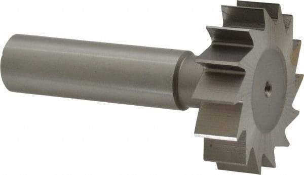 Made in USA - 1-3/8" Diam x 3/8" Face Width, High Speed Steel, 14 Teeth, Shank Connection Woodruff Keyseat Cutter - Uncoated, 2-3/8" OAL x 1/2" Shank, Straight Teeth, ANSI 1211, Old Standard F - A1 Tooling