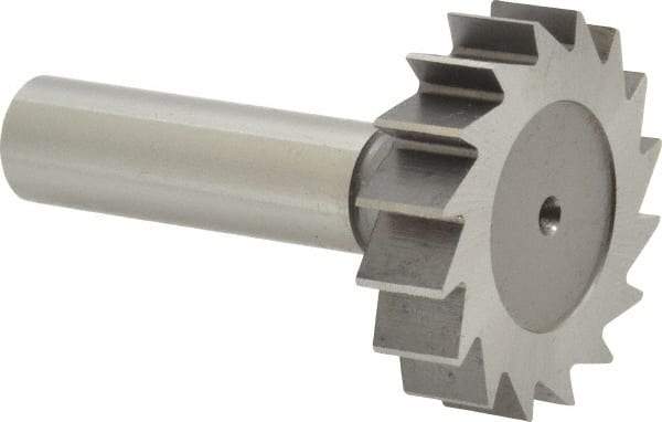 Made in USA - 1-1/2" Diam x 3/8" Face Width, High Speed Steel, 16 Teeth, Shank Connection Woodruff Keyseat Cutter - Uncoated, 2-3/8" OAL x 1/2" Shank, Straight Teeth, ANSI 1212, Old Standard G - A1 Tooling