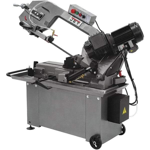 Jet - 8 x 14" Max Capacity, Manual Geared Head Horizontal Bandsaw - 135, 197 & 256 SFPM Blade Speed, 110/220 Volts, 45°, 1 hp, 1 Phase - A1 Tooling