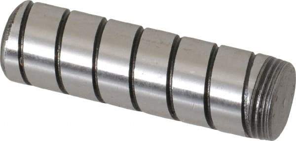 Jergens - 7/16" Diam x 1-1/2" Pin Length Alloy Steel Grooved Dowel Pin - C 47-58 & C 60-64 (Surface) Hardness, 1 Beveled & 1 Threaded End - A1 Tooling