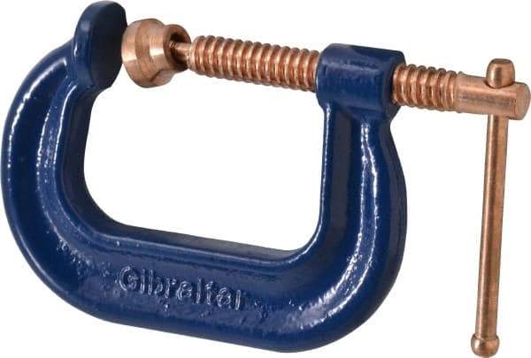 Gibraltar - Regular-Duty 2" Max Opening, 2" Throat Depth, Forged Steel Standard C-Clamp - 3,500 Lb Capacity, 0" Min Opening, Deep Throat, Copper Plated Screw - A1 Tooling