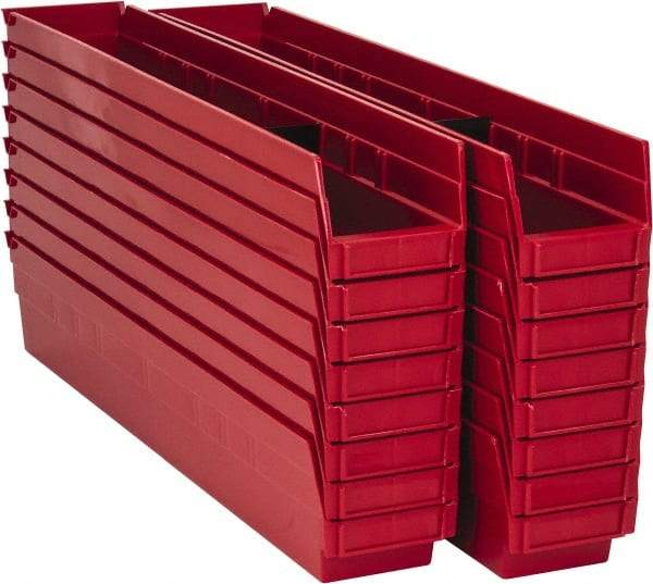 Quantum Storage - 50 Lb. Load Capacity, 23-5/8" Deep, Red Polypropylene Hopper Shelf Bin - 4" High x 4-1/8" Wide x 23-5/8" Long - A1 Tooling