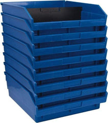 Quantum Storage - 50 Lb. Load Capacity, 11-5/8" Deep, Blue Polypropylene Hopper Shelf Bin - 4" High x 11-1/8" Wide x 11-5/8" Long - A1 Tooling