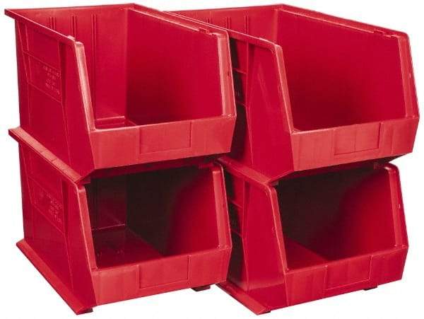 Quantum Storage - 75 Lb. Load Capacity, 18" Deep, Red Polypropylene Hopper Stacking Bin - 10" High x 11" Wide x 18" Long - A1 Tooling