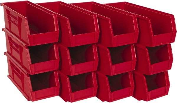 Quantum Storage - 30 Lb. Load Capacity, 10-7/8" Deep, Red Polypropylene Hopper Stacking Bin - 4" High x 4-1/8" Wide x 10-7/8" Long - A1 Tooling