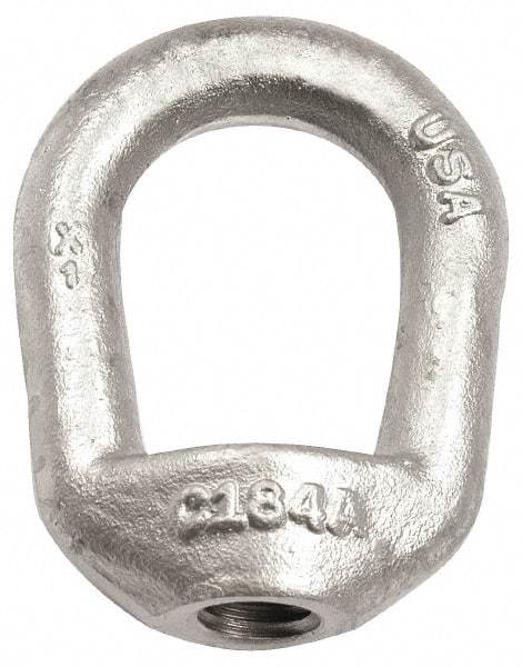 Gibraltar - 840 Lb Capacity, 5/16-18 Thread, Self Colored, Carbon Steel Regular Duty Lifting Eye Nut - Grade C-1030, 1-11/16" High, 3/4" Inside & 1-1/4" Outside Eye Diam, 1-1/4" Bell/Base Width - A1 Tooling