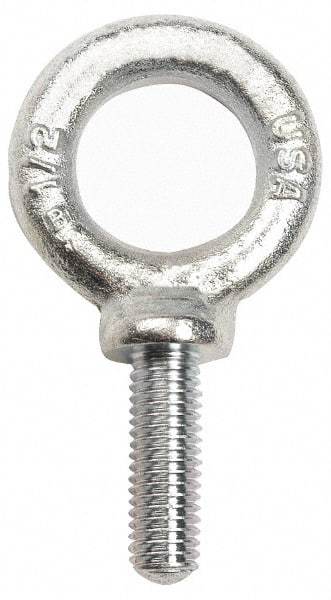 Gibraltar - 21,000 Lb Capacity, Forged Steel, 1-1/2 - 7 Thread, Fixed Lifting Eye Bolt - Fully Threaded, 3-1/2" Shank, 3-1/2" Thread Length, Shoulder - A1 Tooling