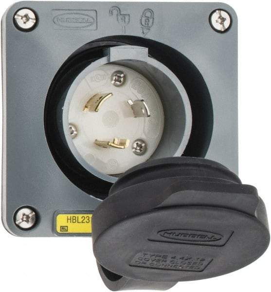 Hubbell Wiring Device-Kellems - 125 VAC, 20 Amp, L5-20P NEMA, Self Grounding Inlet - 2 Poles, 3 Wire, Male End, Gray - A1 Tooling