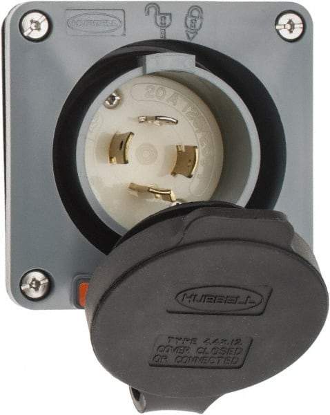 Hubbell Wiring Device-Kellems - 125/250 VAC, 20 Amp, L14-20P NEMA, Self Grounding Inlet - 3 Poles, 4 Wire, Male End, Gray - A1 Tooling