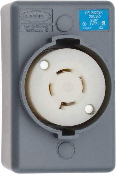 Hubbell Wiring Device-Kellems - 250 VAC, 20 Amp, L15-20R NEMA, Self Grounding Receptacle - 3 Poles, 4 Wire, Female End, Gray - A1 Tooling