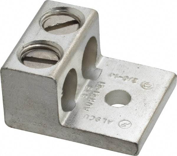 Thomas & Betts - 14-2/0 AWG Noninsulated Compression Connection Rectangle Ring Terminal - 1/4" Stud, 1-15/32" OAL x 1-1/4" Wide, Tin Plated Aluminum Contact - A1 Tooling