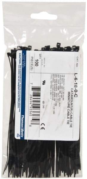 Thomas & Betts - 6.4" Long Black Nylon Standard Cable Tie - 18 Lb Tensile Strength, 1.13mm Thick, 1-1/2" Max Bundle Diam - A1 Tooling