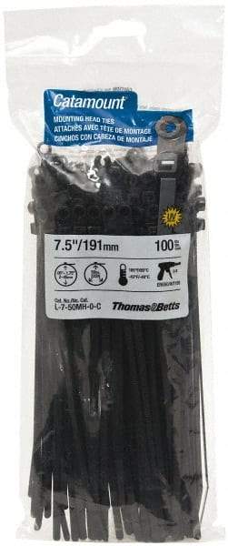 Thomas & Betts - 7-1/2" Long Black Nylon Mountable Cable Tie - 50 Lb Tensile Strength - A1 Tooling