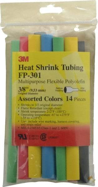 3M - 6" Long, 2:1, Polyolefin Heat Shrink Electrical Tubing - Black, Blue, Clear, Green, Red, White, Yellow - A1 Tooling