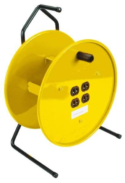 Conductix - 16 AWG, 25' Cable Length, Cord & Cable Reel with Outlet End - 4 Outlets, NEMA 5-15R, 15 Amps, Yellow Reel - A1 Tooling