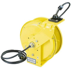 Conductix - 16 AWG, 35' Cable Length, Cord & Cable Reel with Outlet End - 3 Outlets, NEMA 5-15R, 10 Amps, 125 Volts, SOOW-A Cable, Yellow Reel, Spring Driven Reel - A1 Tooling