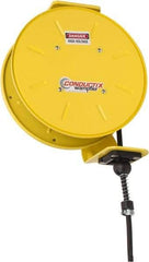 Conductix - 16 AWG, 20' Cable Length, Cord & Cable Reel with Bare End - 4 Outlets, NEMA 5-15R, 8 Amps, SEOW-A Cable, Yellow Reel, Spring Driven Reel - A1 Tooling