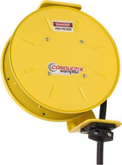 Conductix - 14 AWG, 30' Cable Length, Cord & Cable Reel with Bare End - 4 Outlets, NEMA 5-15R, 12 Amps, SEOW-A Cable, Yellow Reel, Spring Driven Reel - A1 Tooling