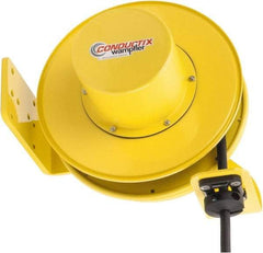 Conductix - 14 AWG, 40' Cable Length, Cord & Cable Reel with Bare End - 4 Outlets, NEMA 5-15R, 12 Amps, SEOW-A Cable, Yellow Reel, Spring Driven Reel - A1 Tooling