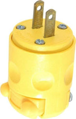 Leviton - 125 VAC, 15 Amp, 1-15P NEMA, Angled, Ungrounded, Residential Grade Plug - 2 Pole, 2 Wire, 1 Phase, PVC, Yellow - A1 Tooling