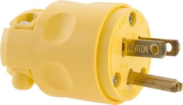 Leviton - 125 VAC, 15 Amp, 5-15P NEMA, Straight, Self Grounding, Residential Grade Plug - 2 Pole, 3 Wire, 1 Phase, PVC, Yellow - A1 Tooling